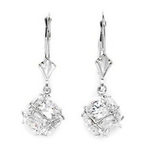 14k White Gold White Sapphire Large Disco Ball Drop Leverback Earrings #... - £80.10 GBP