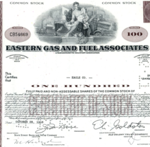 1938 Eastern Gas &amp; Fuel Associates 100 Shares Stock Certificate - $12.15