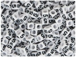 BeadTin White Opaque 6mm Cube Plastic Alpha Beads - Black Number 5 (80pcs) - $2.09