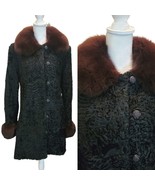 Teddy Coat Persian Black Lamb Heavy Knee Length Mink Fur Collar S/M Luxu... - $241.69