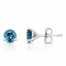 3mm Round Cut Simulated Blue Diamond Solitaire Stud Earrings 925 Sterling Silver - £26.05 GBP