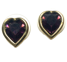 Vintage Swarovski Earrings SAL Gold Tone Purple Crystal Heart Pierced Studs - £23.37 GBP