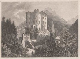 Hohenschwangau Castle View Antique Print Germany Veduta 1850 - £55.53 GBP