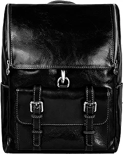 Leather Backpack Up To 15 In Laptop Travel Bag Rucksack (Black) - $492.99