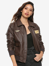 Womens captain marvel flight bomber brown leather jacket thumb200