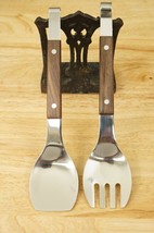 Mid Century Modern NOS Burnco Teak Wood Stainless Serking Fork &amp; Spoon Set - $30.46