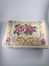11-1/2&quot;x16” Rectangle Vtg Tapestry Needlepoint Pillow Multicolor Roses Velour - £28.93 GBP
