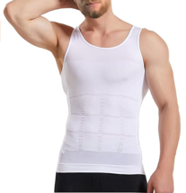 Men&#39;s Compression Tank 2 Pk of Body Shapers Chest, Tummy Firming White L... - £18.07 GBP