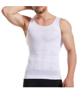 Men&#39;s Compression Tank 2 Pk of Body Shapers Chest, Tummy Firming White L... - £17.72 GBP