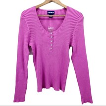 NEW VINTAGE Forenza Womens XL Ribbed Scoop Neck Henley Sweater Pink Fitted  - £19.24 GBP