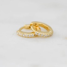 Round Simulated Diamond Hoop Huggies Earrings 14k Yellow Gold Plated Silver - £24.05 GBP