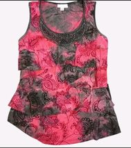 Red And Black Tank Top With Beaded Neckline &amp; Ruffled Layers Petite Size... - $28.12