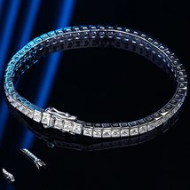 Tennis Bracelet Real S925 Sterling Silver Bracelet Square/Round Diamond ... - £89.79 GBP