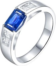 2.50 Ct Emerald Cut Blue Sapphire Men&#39;s Wedding Ring 14k White Gold Finish - £94.35 GBP