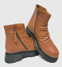 MIZ MOOZ   LEATHER  BOOTS PLATFORM SIDE ZIPPER CAMEL  37EU / 7US NEW # C-39 - $127.71