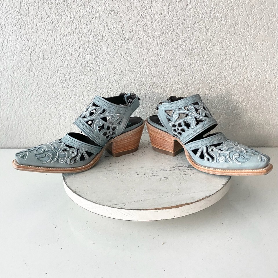 Lane SHALEY Robin Mule Blue Cowboy Boots Womens 6 Cowgirl Western Short Ankle Item image 7