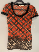 Small Faux Fur Trimmes Mini Dress-ARYEH Rust/Brown S/S EUC Women’s - £11.83 GBP