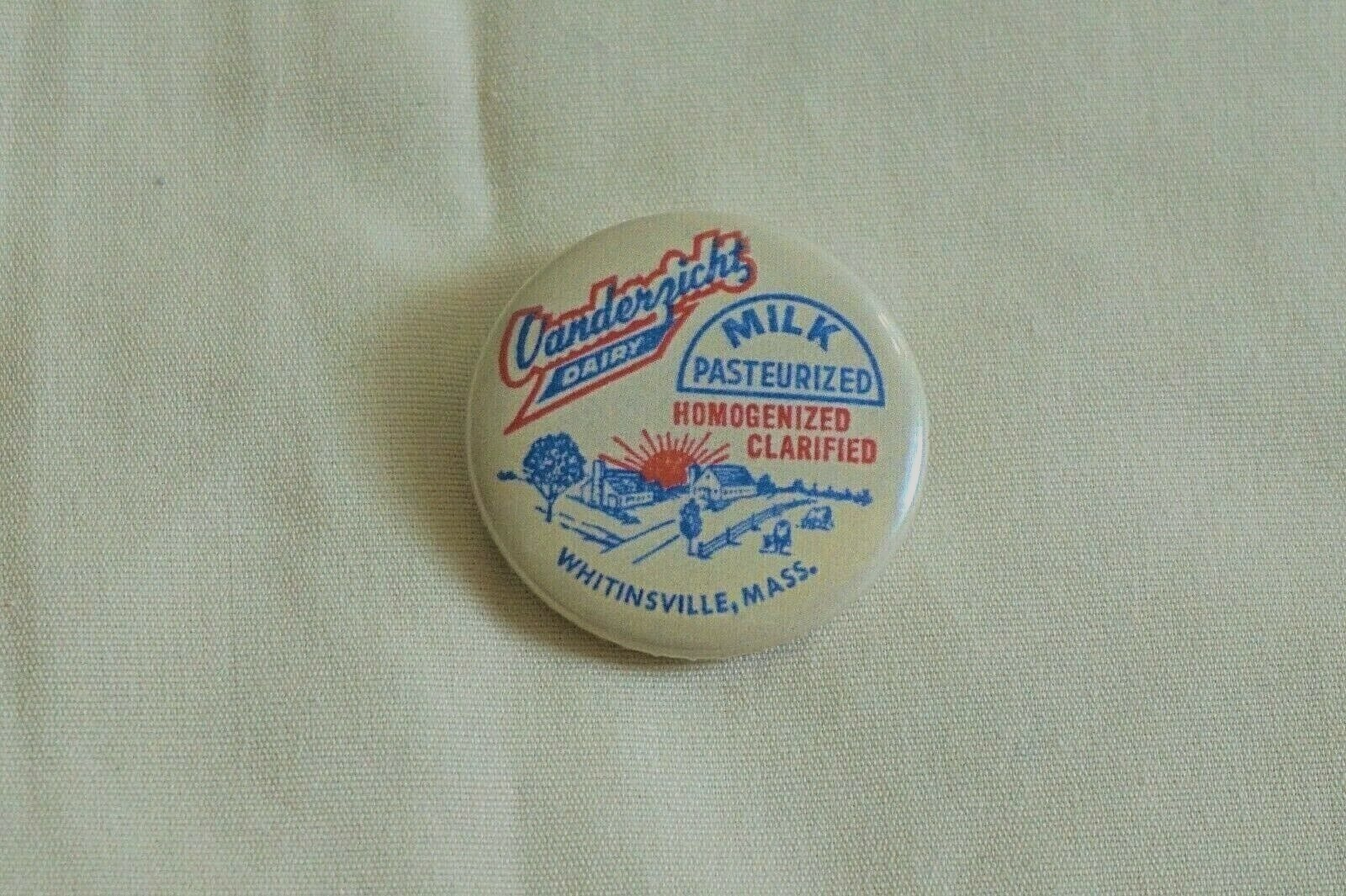 New Vintage Vanderzicht Dairy Whitinsville Mass. Mini Tin Metal Badge Pi... - $2.92
