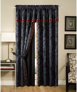 Black Red Gold Asian Floral 4 pc Curtains Panels Drapes Valance Set 84 i... - £116.67 GBP