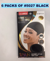 LOT OF 6 PACKS OF QFITT XL SPANDEX DOME CAP ULTRA STRETCH BLACK #5027 - $9.57