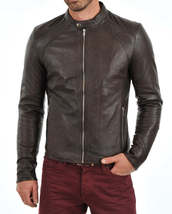 Mens Leather Jacket Stylish SlimFit Genuine Lambskin Motorcycle Bomber Biker-54 - £93.38 GBP