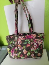 VERA BRADLEY BLACK WITH FLORAL TOTE COTTON ENGLISH ROSE WINTER 2012 - $24.49