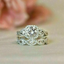 2 CT Round Cut Diamond Wedding Engagement Bridal Set Ring 14K White Gold Finish - £110.76 GBP