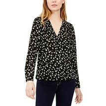 $88 Michael Kors Lilies Surplice Wrap Long Sleeve Top Black Size Small - $27.71