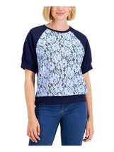 MSRP $60 Charter Club Women&#39;s Lace Short Sleeve Crew Neck Top Navy Size XL - £9.73 GBP