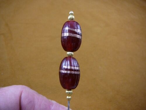 U-283-71) red colored glass copper glitter swirl gold beads hatpin Pin h... - $10.39