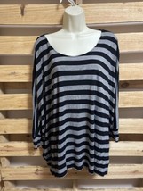 New York &amp; Company Gray Black Striped Long Sleeve Shirt Woman&#39;s Size L X... - £11.73 GBP