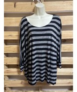 New York &amp; Company Gray Black Striped Long Sleeve Shirt Woman&#39;s Size L X... - $20.36 CAD