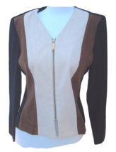 Vintage Top 80&#39;s Betsy Lauren Petites 8 blouse zip front soft brown colo... - £11.70 GBP