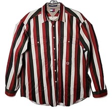 Tommy Hilfiger Men L Multicolor Stripe Long Sleeve Button Up Crest Patch... - £46.69 GBP