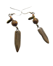 Vintage earrings Artisan 925 handmade polished stone boho danglers brown - £13.16 GBP