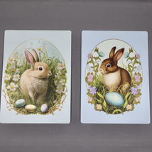 Vintage Style Easter Bunnies with Easter Eggs 4inx5.5in Large Magnets Set of 2 - £9.45 GBP