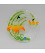 Sydenstricker Fused Art Glass Peach Iris 8-1/2 Inch Salad Plate Green Le... - $24.99