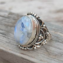Rainbow Moonstone  Gemstone 925 Silver Ring Handmade Jewelry Ring Birthday Gift - £7.39 GBP