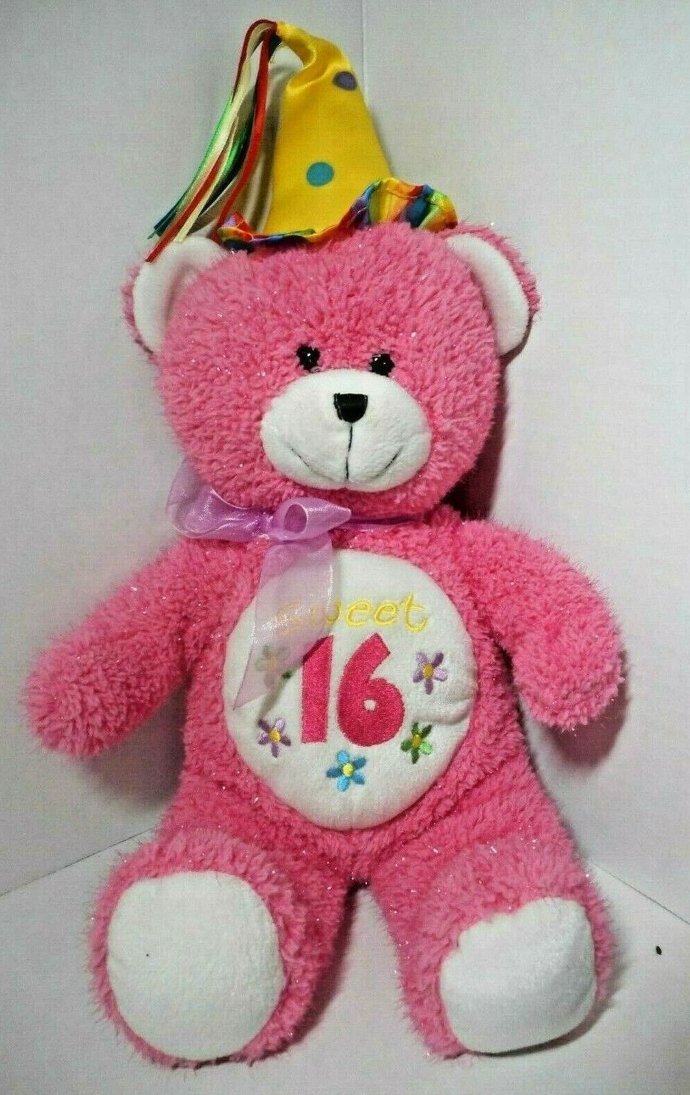 Sugar Loaf Toys Sweet 16 Birthday Bear Pink & White Flowers Steamer Party Hat - £22.51 GBP