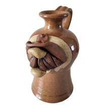 Vintage Pottery Stoneware 3D Funny Goofy Ugly Face Cowboy Beige Brown Silly - £39.77 GBP