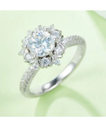 18K 925 Sterling Silver 1CT Round Cut Moissanite Flower Design Ring (Siz... - $2,776.24 MXN
