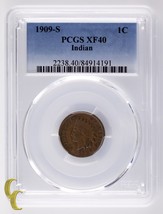 1909-S Indiano Cent 1C Selezionato Da PCGS Come XF-40! Eccezionale Chiav... - $752.75