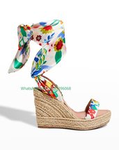 Lady Satin Espadrilles lace-up wedge sandals platform design open toe hi... - $103.00