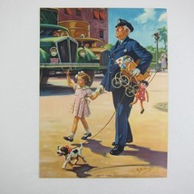 Vintage 1946 Lithograph Print Hy Hintermeister Safety First Policeman Helps Girl - £23.59 GBP