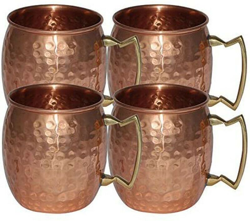 Copper Original Moscow Mule Mug, 18-ounce Solid Copper Hammered Mug Set of 4 - £29.73 GBP