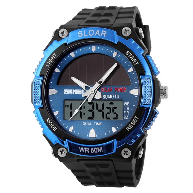 Sport Watch Men Clock Male Digital Wrist Watches Top Outdoor Solar Power 12/24 H - £18.74 GBP