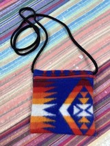 Colorful Southwestern Aztec Wool Small Zipper Crossbody Bag Purse 6” Square - £18.30 GBP