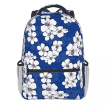 White Flower Print Backpack Women Men Retro  Pattern Backpa Polyester Casual Sch - £138.59 GBP