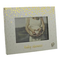 Bambino Gold Dots Baby Shower Photo Frame 6&quot; x 4&quot; Baby Feet Icon - $12.80