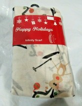 Happy Holidays Infinity Scarf Reindeer Skiing on White Lightweight Wrap - £10.38 GBP